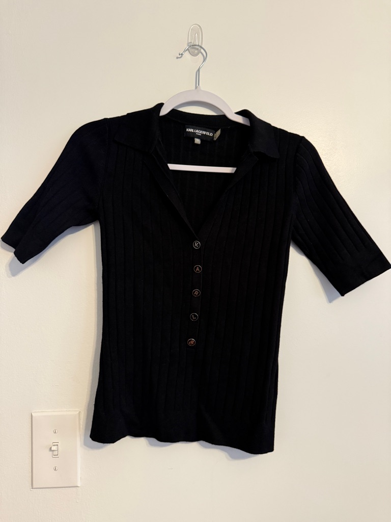 Karl Lagerfeld Black Knit Polo Sweater